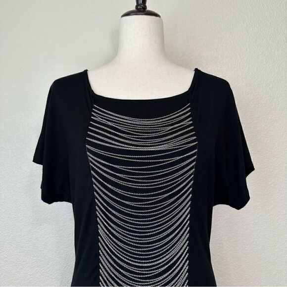 INC International Concepts Silver Chain Short Sleeves Black Tee - Picture 2 of 11